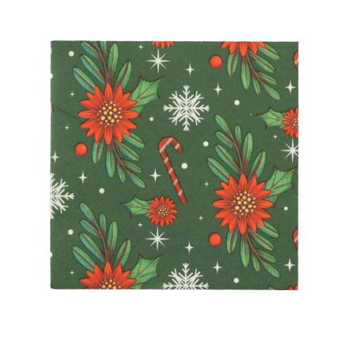 20 SERV.CANDY FLEURS VERT/RGE/BLANC