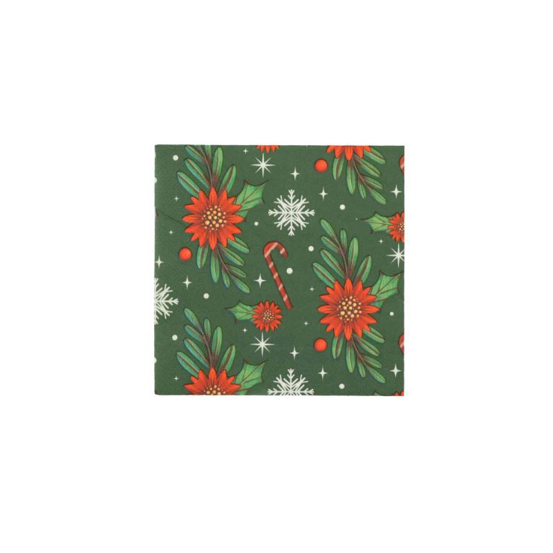 20 SERV.CANDY FLEURS VERT/RGE/BLANC