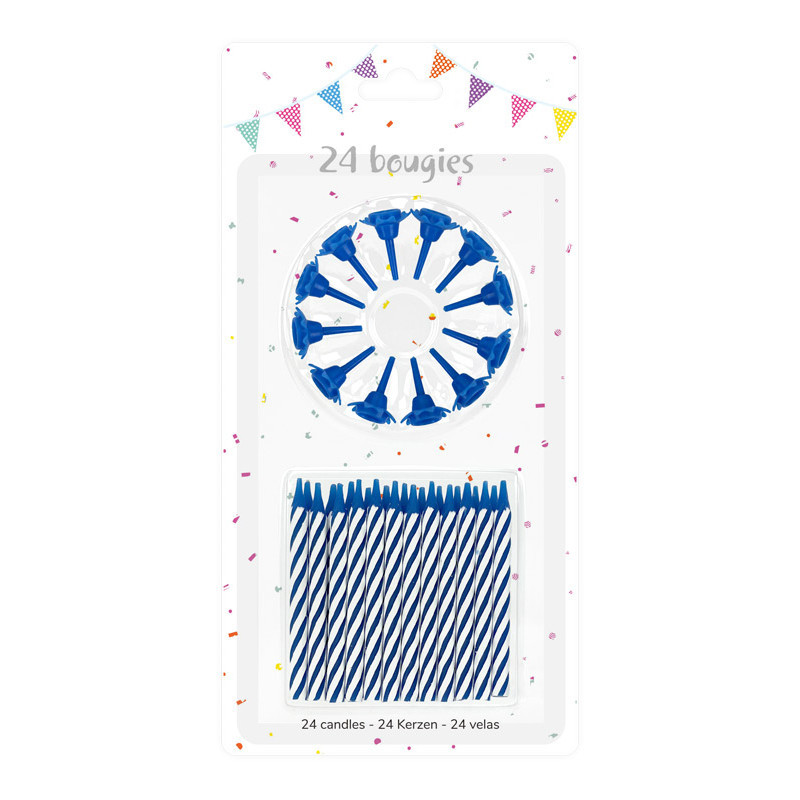 24 BOUGIES BLEUES 6CM+SUPPORT