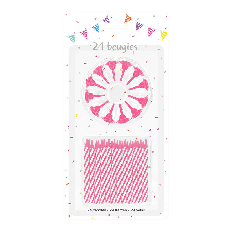 24 BOUGIES ROSES 6CM+SUPPORT