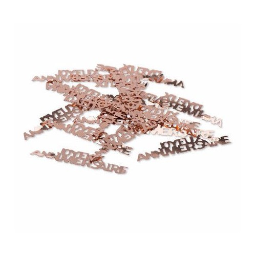 CONFETTIS METAL JOYEUX  ANNIVERSAIRE ROSE GOLD