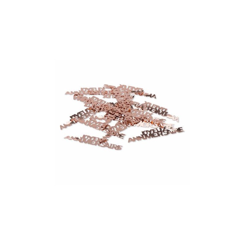 CONFETTIS METAL JOYEUX  ANNIVERSAIRE ROSE GOLD