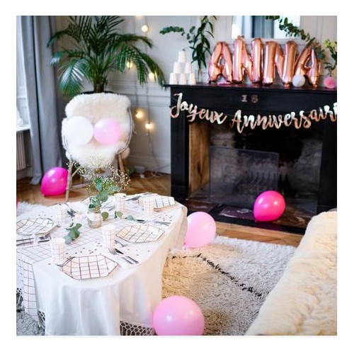 CONFETTIS METAL JOYEUX  ANNIVERSAIRE ROSE GOLD
