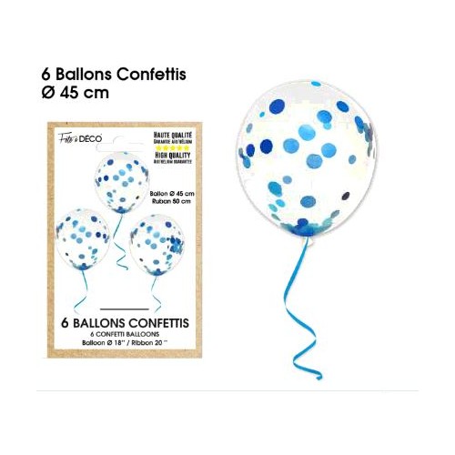 6 BALLONS CONFETTIS BLEU