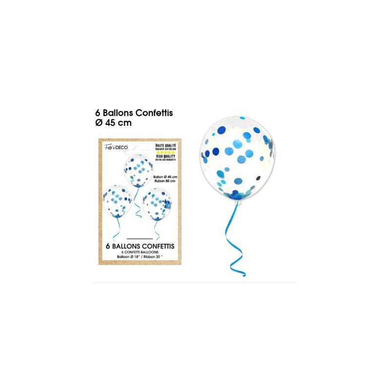 6 BALLONS CONFETTIS BLEU
