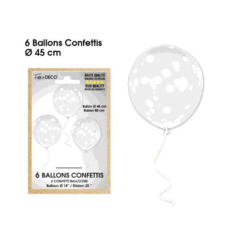 6 BALLONS CONFETTIS BLANC