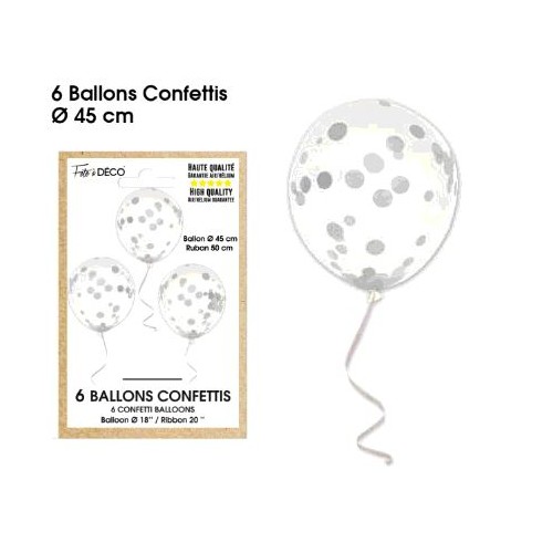 6 BALLONS CONFETTIS ARGENT