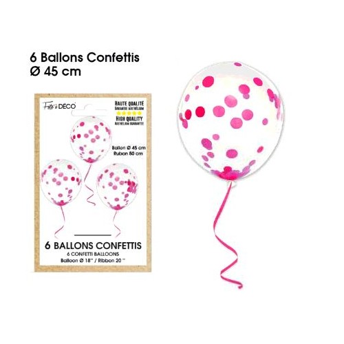 6 BALLONS CONFETTIS FUCHSIA