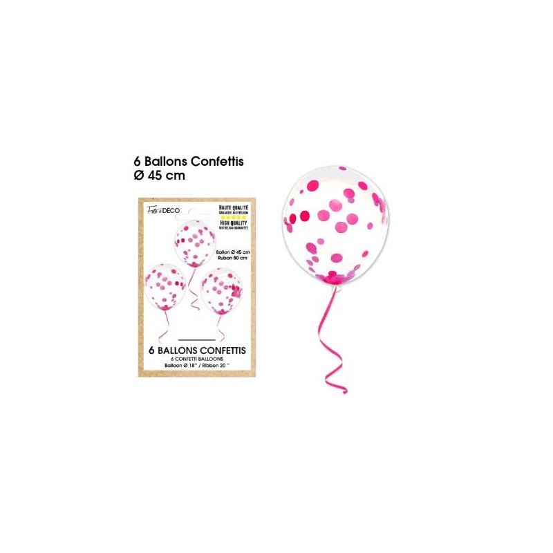 6 BALLONS CONFETTIS FUCHSIA