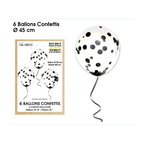 6 BALLONS CONFETTIS NOIR