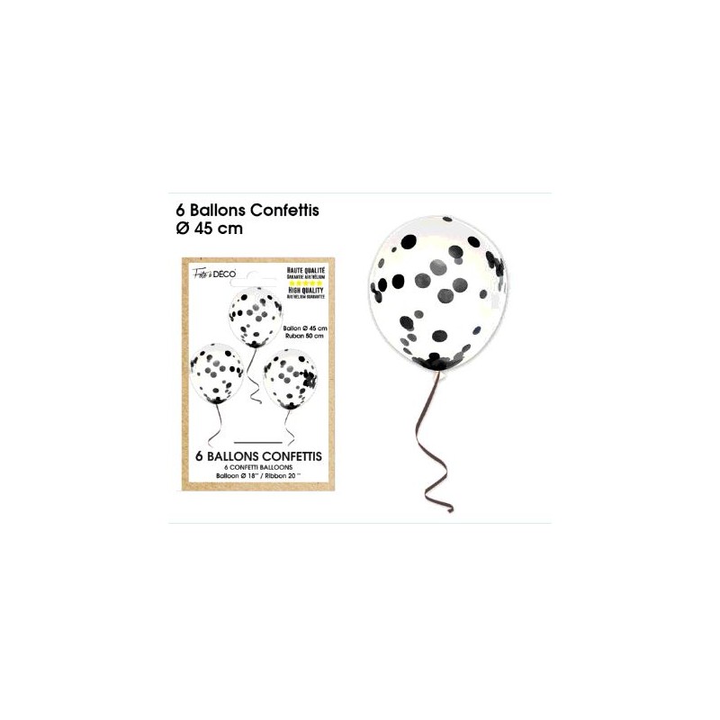 6 BALLONS CONFETTIS NOIR