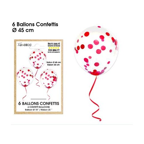 6 BALLONS CONFETTIS ROUGE