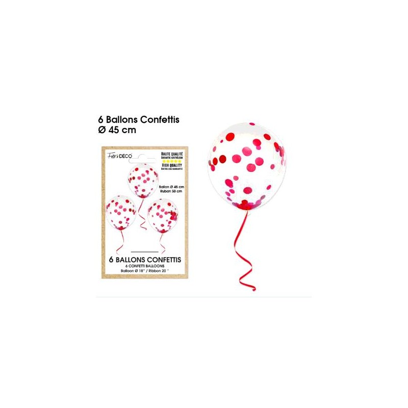 6 BALLONS CONFETTIS ROUGE