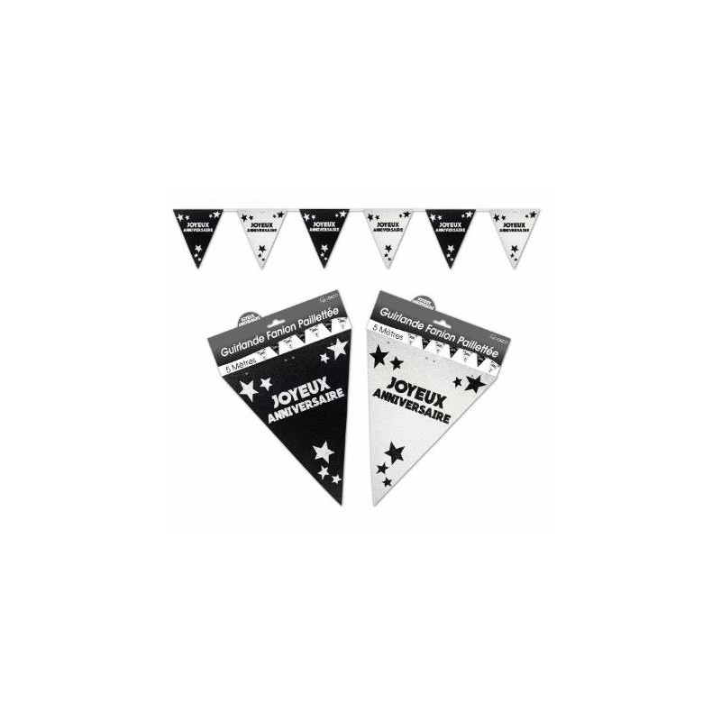 Guirlande Joyeux Anniversaire Paillette Noir Blanc Ouest Fetes Guirlande Joyeux Anniversaire Paillette Noir Blanc Ouest Fetes