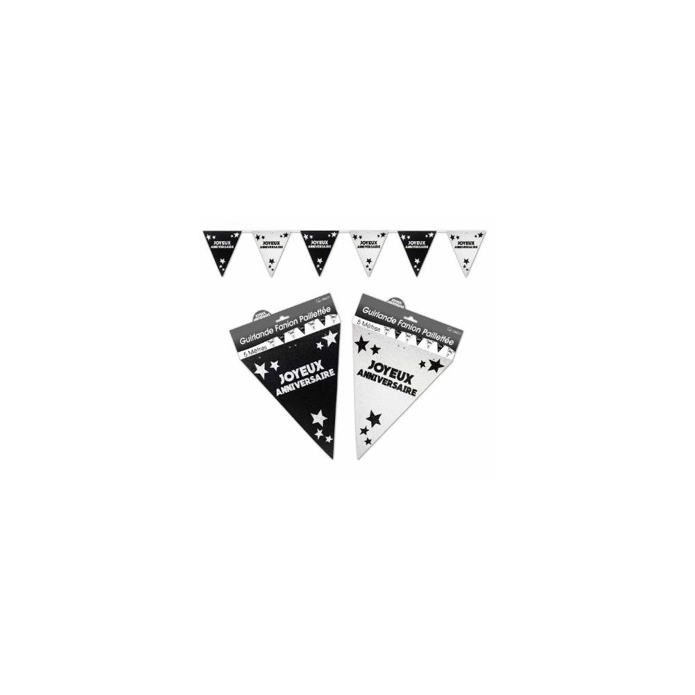 Guirlande Joyeux Anniversaire Paillette Noir Blanc Ouest Fetes Guirlande Joyeux Anniversaire Paillette Noir Blanc Ouest Fetes