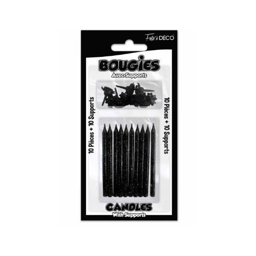 BOUGIES PAILLETTEES NOIR.X10