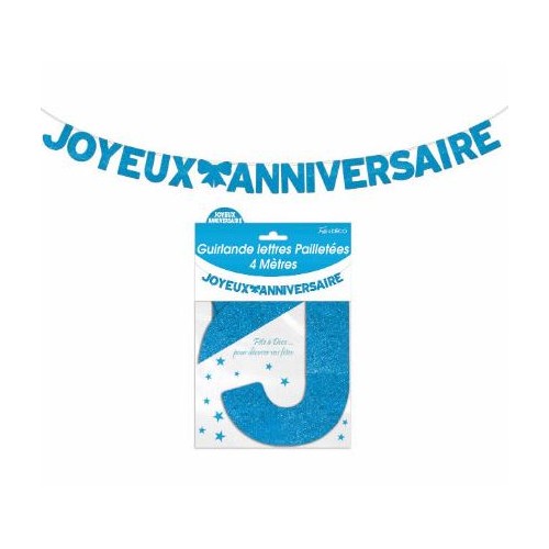 GUIRLANDE LETTRES JOYEUX ANNIVERSAIRE BLEUE 4 METRES