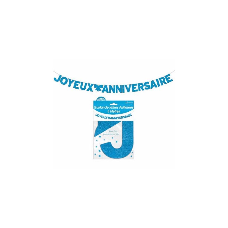 GUIRLANDE LETTRES JOYEUX ANNIVERSAIRE BLEUE 4 METRES