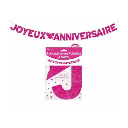 GUIRLANDE LETTRES JOYEUX ANNIVERSAIRE FUSCHIA 4 METRES