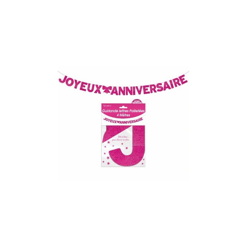 GUIRLANDE LETTRES JOYEUX ANNIVERSAIRE FUSCHIA 4 METRES