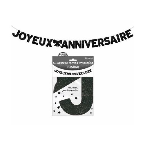 GUIRLANDE LETTRES JOYEUX ANNIVERSAIRE NOIRE 4 METRES