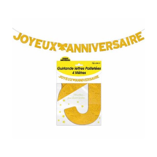 GUIRLANDE LETTRES JOYEUX ANNIVERSAIRE OR 4 METRES