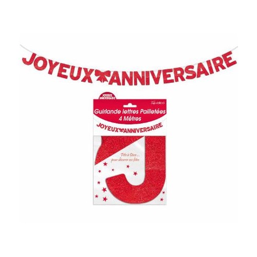 GUIRLANDE LETTRES JOYEUX ANNIVERSAIRE ROUGE 4 METRES