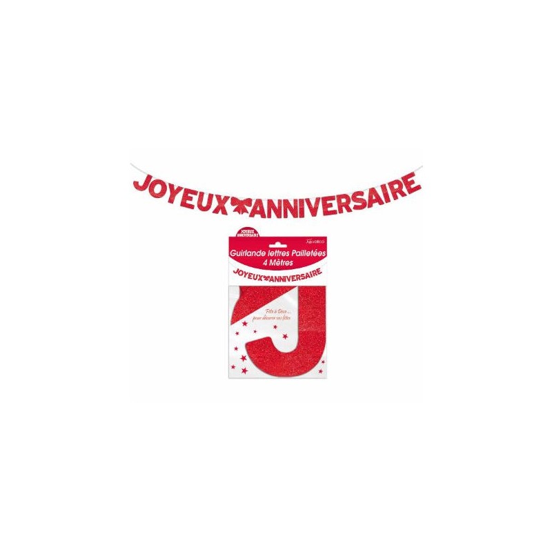 GUIRLANDE LETTRES JOYEUX ANNIVERSAIRE ROUGE 4 METRES