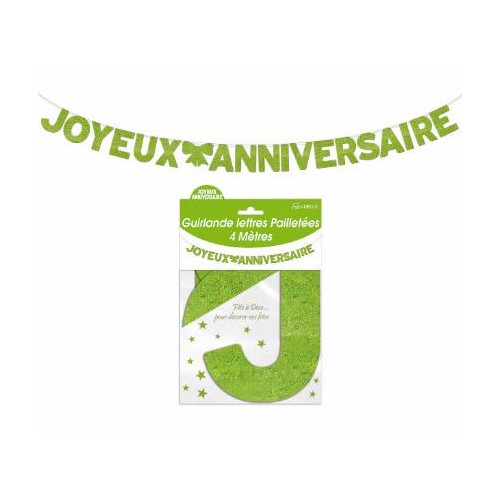 GUIRLANDE LETTRES JOYEUX ANNIVERSAIRE VERT 4 METRES