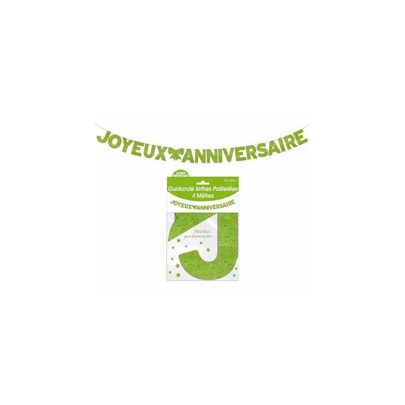 GUIRLANDE LETTRES JOYEUX ANNIVERSAIRE VERT 4 METRES