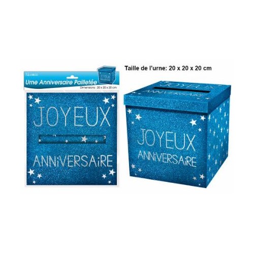 URNE JOYEUX ANNIVERSAIRE BLEU