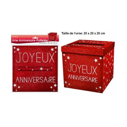 URNE JOYEUX ANNIVERSAIRE ROUGE