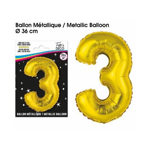 BALLON METALLIQUE OR CHIFFRE 3