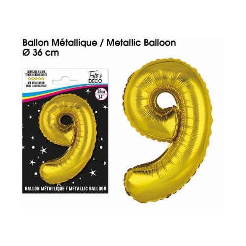 BALLON METALLIQUE OR CHIFFRE 9