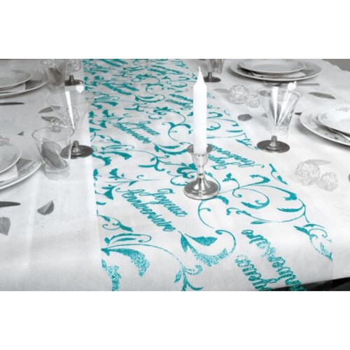 CHEMIN DE TABLE JOYEUX ANNIVERSAIRE BLEU OCEAN