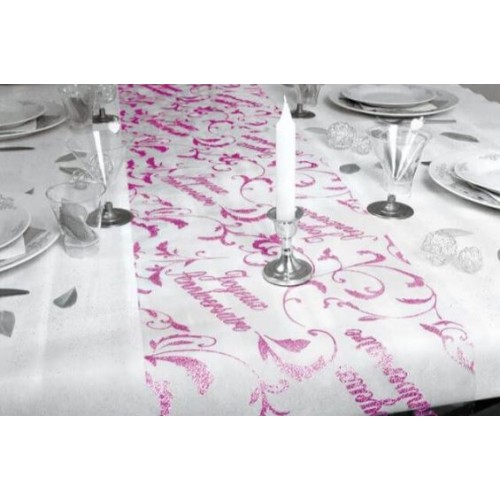 CHEMIN DE TABLE JOYEUX ANNIVERSAIRE FUCHSIA