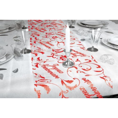 CHEMIN DE TABLE JOYEUX ANNIVERSAIRE ROUGE