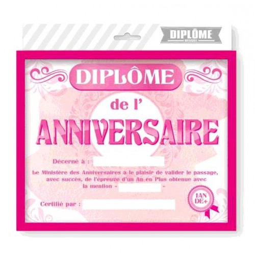 CADRE DIPLOME ANNIVERVAIRE FEMME
