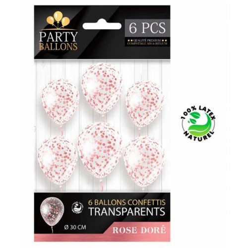 6 BALLONS CONFETTIS ROSE DORE