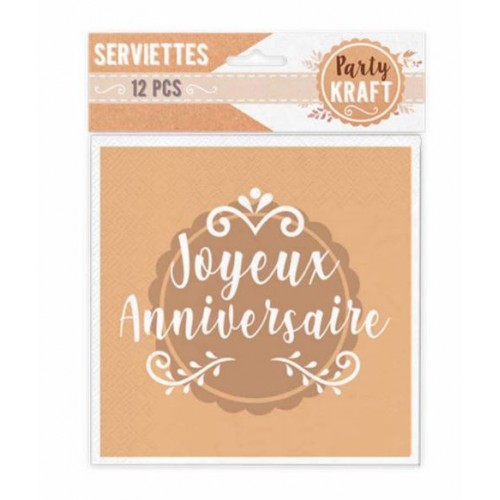 12 SERVIETTES ANNIVERSAIRE KRAFT