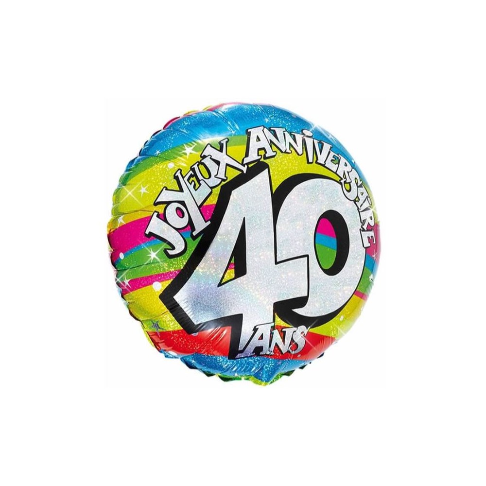 Ballon hélium 40 rose holographique : déco anniversaire 40 ans