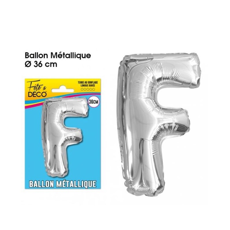 BALLON METAL ARGENT LETTRE F