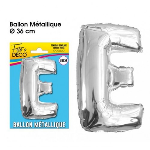 BALLON METAL ARGENT LETTRE E