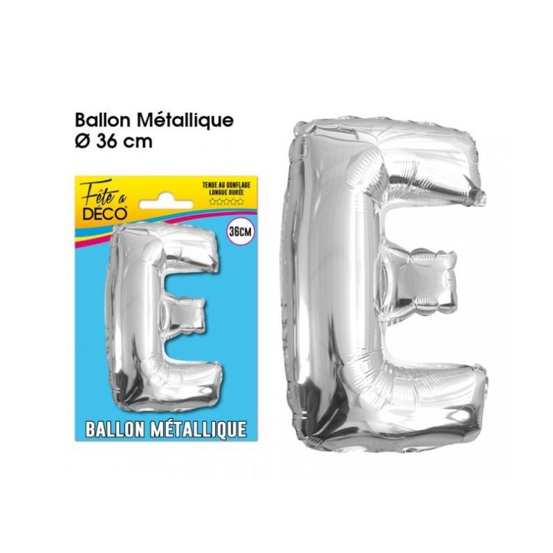 BALLON METAL ARGENT LETTRE E