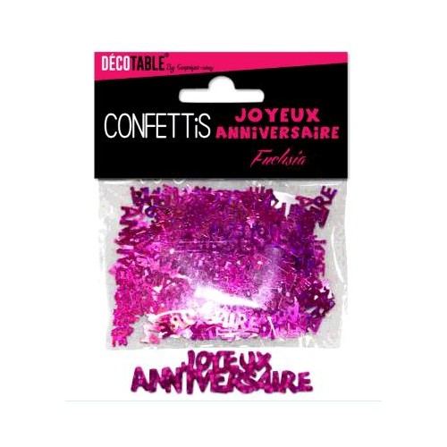 CONFETTIS TABLE JOYEUX ANNIVERSAIRE FUCHSIA