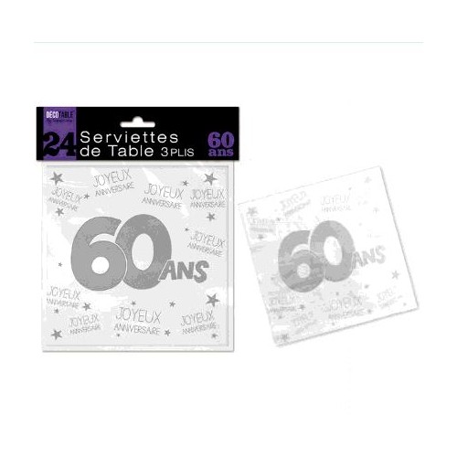 SERVIETTES DE TABLE 60 ANS 3 PLIS