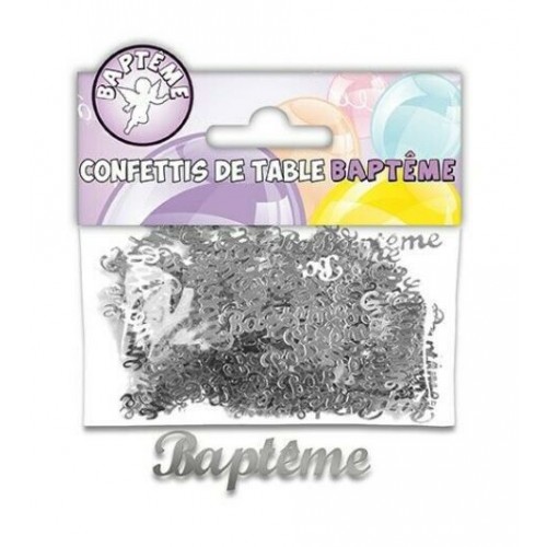 CONFETTIS TABLE BAPTEME ARGENT