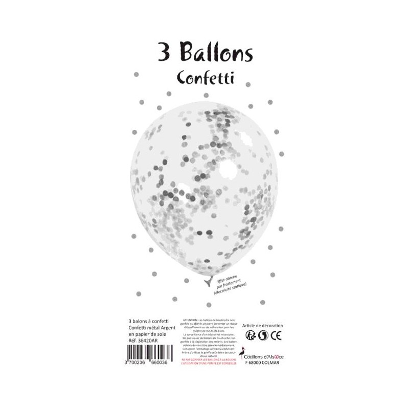 SACHET 3 BALLONS CONFETTI ARGENT