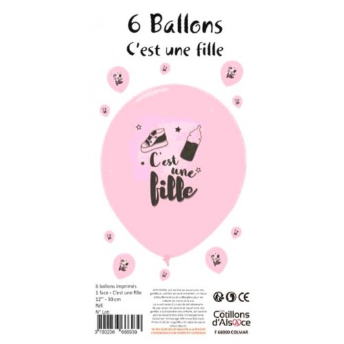 6 BALLONS C EST UNE FILLE DIAMETRE 30CM