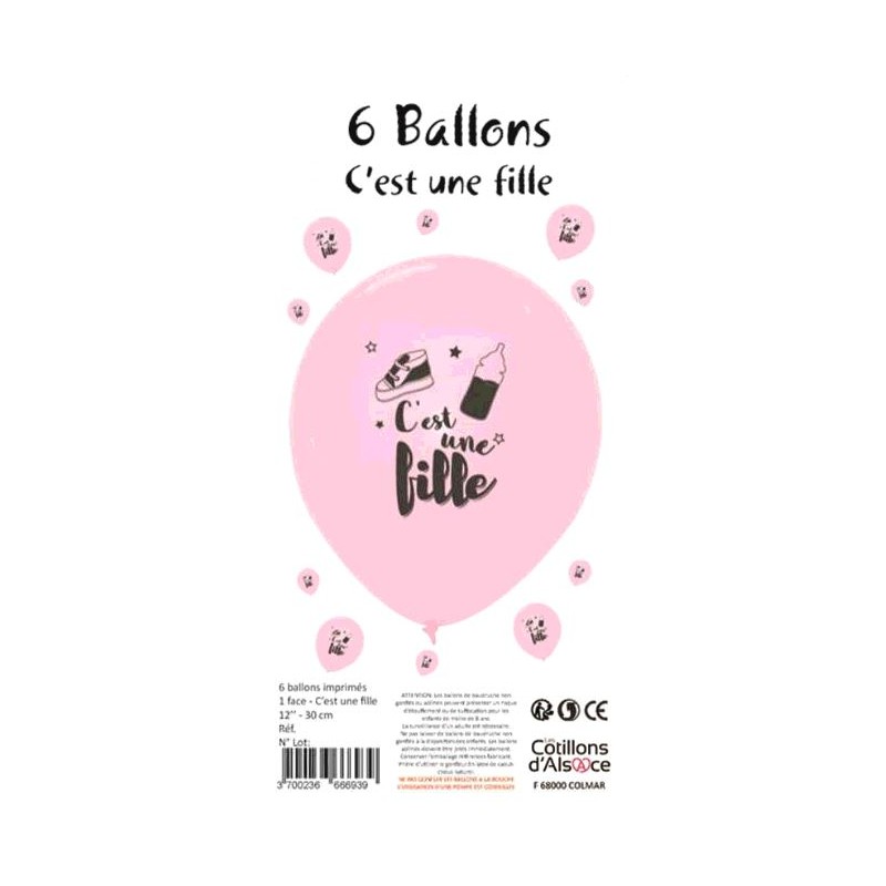 6 BALLONS C EST UNE FILLE DIAMETRE 30CM